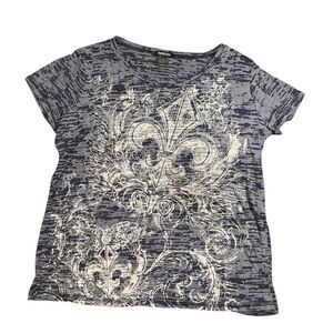 Y2K navy and grey rhinestone graphic tee. Size 1X